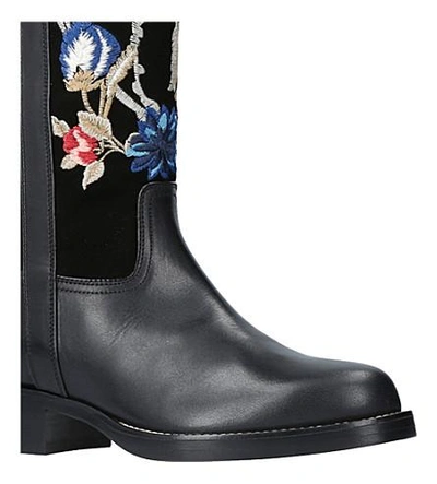 Shop Etro Embroidered Leather And Suede Boots In Black