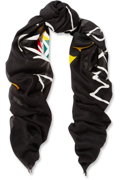 Shop Gucci Printed Modal And Silk-blend Scarf In Black