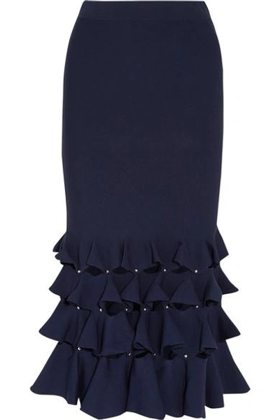Shop Jonathan Simkhai Cutout Ruffled Knitted Midi Skirt