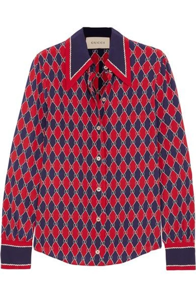 Shop Gucci Printed Silk Crepe De Chine Shirt In Red