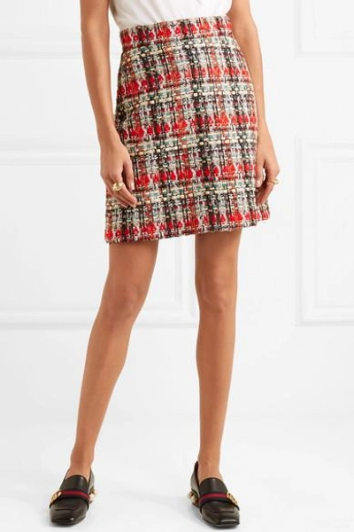 Shop Gucci Checked Tweed Mini Skirt