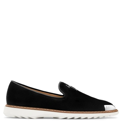 Shop Giuseppe Zanotti Suede Loafer With Signature And Metal Tip Cedric In Black