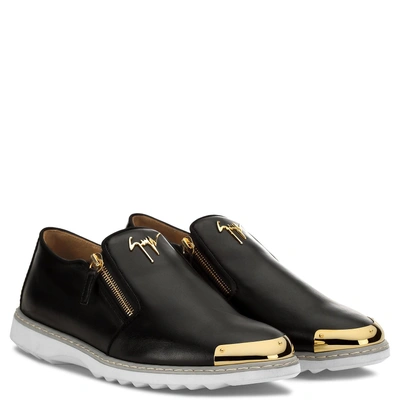 Shop Giuseppe Zanotti Leather Loafer With Metal Tip Cooper In Black