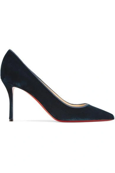 Shop Christian Louboutin Decoltish 85 Grosgrain-trimmed Velvet Pumps In Petrol