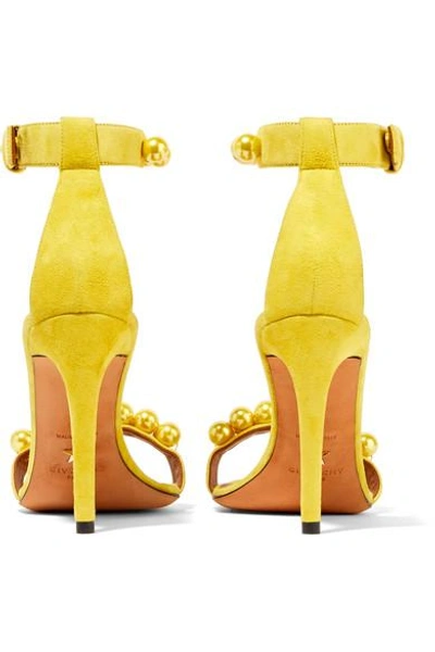 Shop Givenchy Faux Pearl-embellished Suede Sandals In Bright Yellow