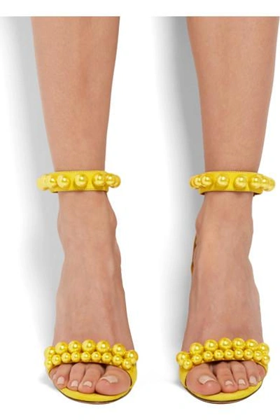 Shop Givenchy Faux Pearl-embellished Suede Sandals In Bright Yellow