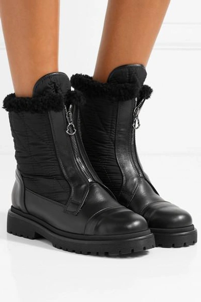 Shop Moncler Alexandra Shearling-trimmed Shell And Leather Ankle Boots In Black