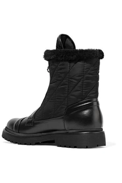 Shop Moncler Alexandra Shearling-trimmed Shell And Leather Ankle Boots In Black