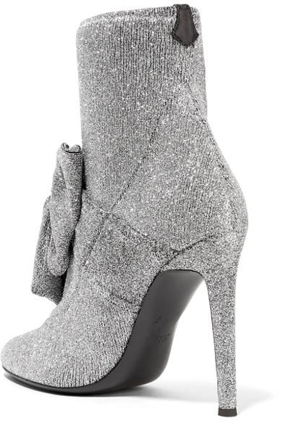 Shop Giuseppe Zanotti Natalie Embellished Glittered Stretch-knit Sock Boots In Silver
