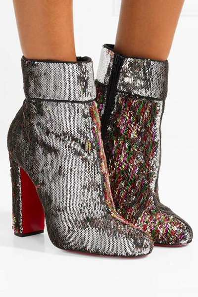 Shop Christian Louboutin Moulamax 100 Sequined Leather Ankle Boots In Metallic