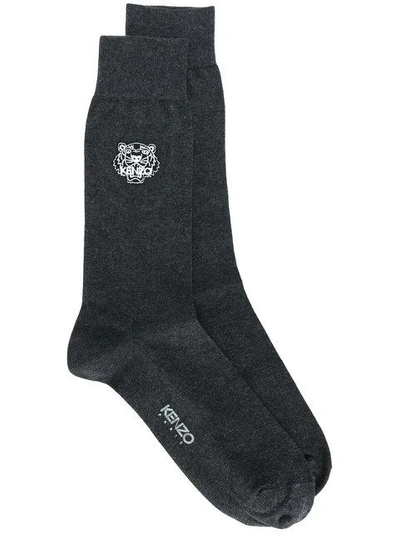 Shop Kenzo Tiger Socks In Grey