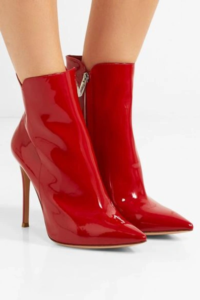 Shop Gianvito Rossi Levy 100 Patent-leather Ankle Boots In Red