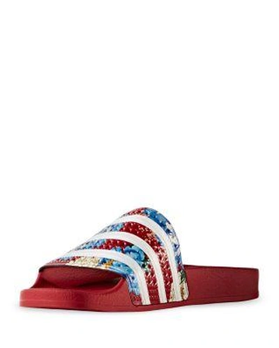 Shop Adidas Originals Women's Adilette Embossed Pool Slide Sandals In Red Multi