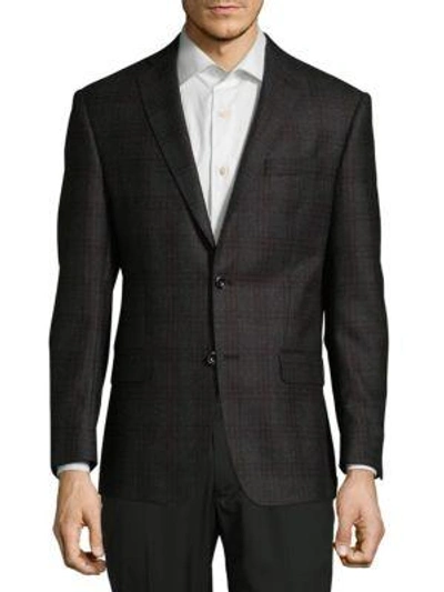 Shop Michael Kors Plaid Wool Blazer In Grey