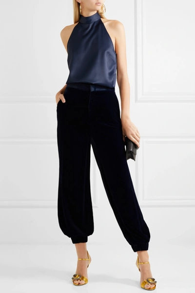 Shop Gucci Velvet Tapered Pants In Navy