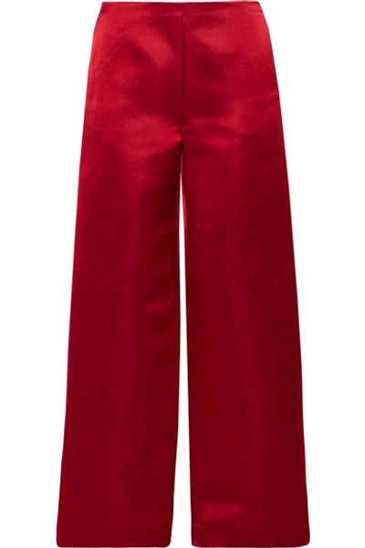 Shop The Row Strom Silk-satin Wide-leg Pants In Burgundy