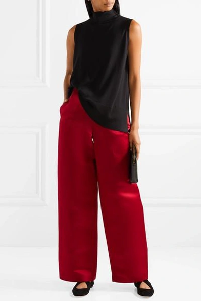 Shop The Row Strom Silk-satin Wide-leg Pants In Burgundy