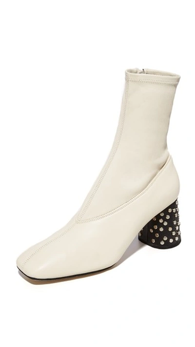 Helmut Lang Studded Heel Mid Calf Stretch Booties In Ivory