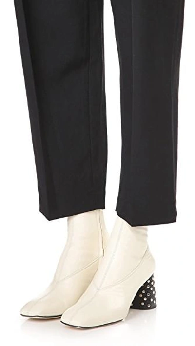 Shop Helmut Lang Studded Heel Mid Calf Stretch Booties In Ivory