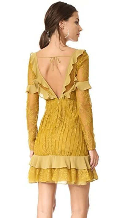 Shop For Love & Lemons Daphne Lace Mini Dress In Chartreuse