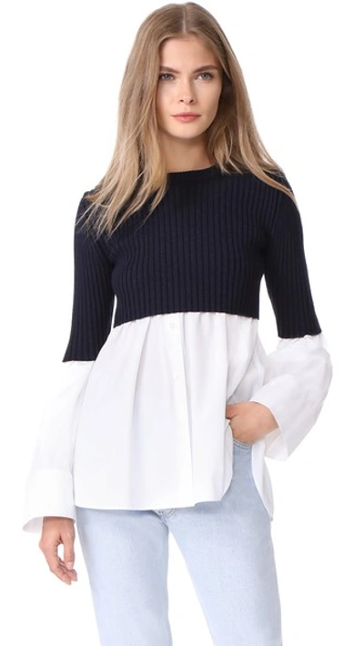 Shop Kenzo Long Sleeve Mix Knit Top In White