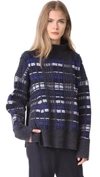 3.1 Phillip Lim Tie Side Split Check Plaid Rib Knit Sweater In Twilight Blue