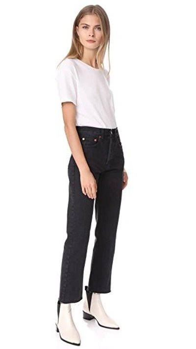 Shop Re/done High Rise Rigid Stove Pipe Jeans In Washed Black