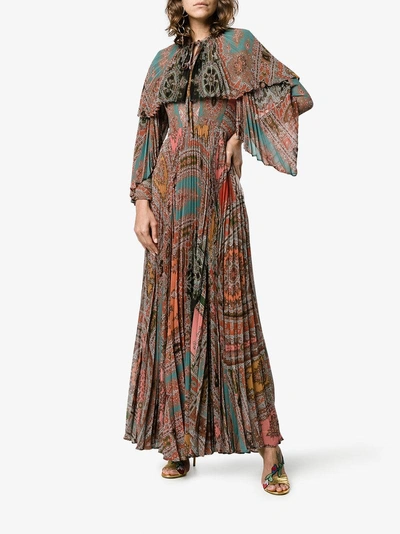 Shop Etro Printed Pleated Long Sleeve Gown In White