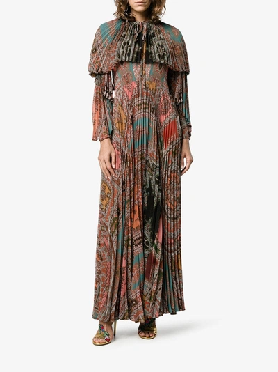 Shop Etro Printed Pleated Long Sleeve Gown In White