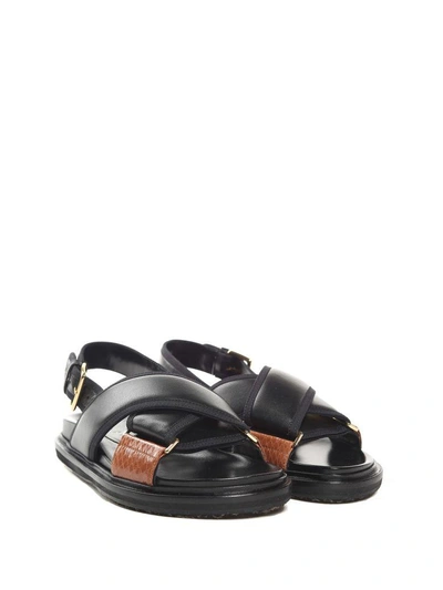 Shop Marni Fussbett Bi-colour Leather Slingback Sandals In Camel