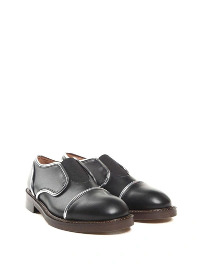 Shop Marni Contrast-piping Leather Loafers In Black Silver