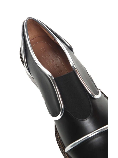 Shop Marni Contrast-piping Leather Loafers In Black Silver