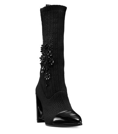 Shop Stuart Weitzman The Sockhop Boot In Black Woven Fabric