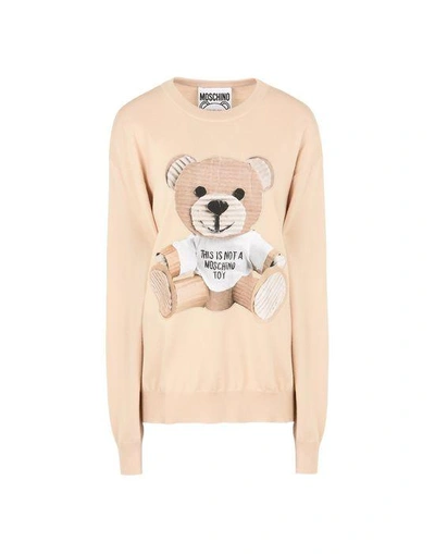 Shop Moschino Long Sleeve Sweaters In Beige