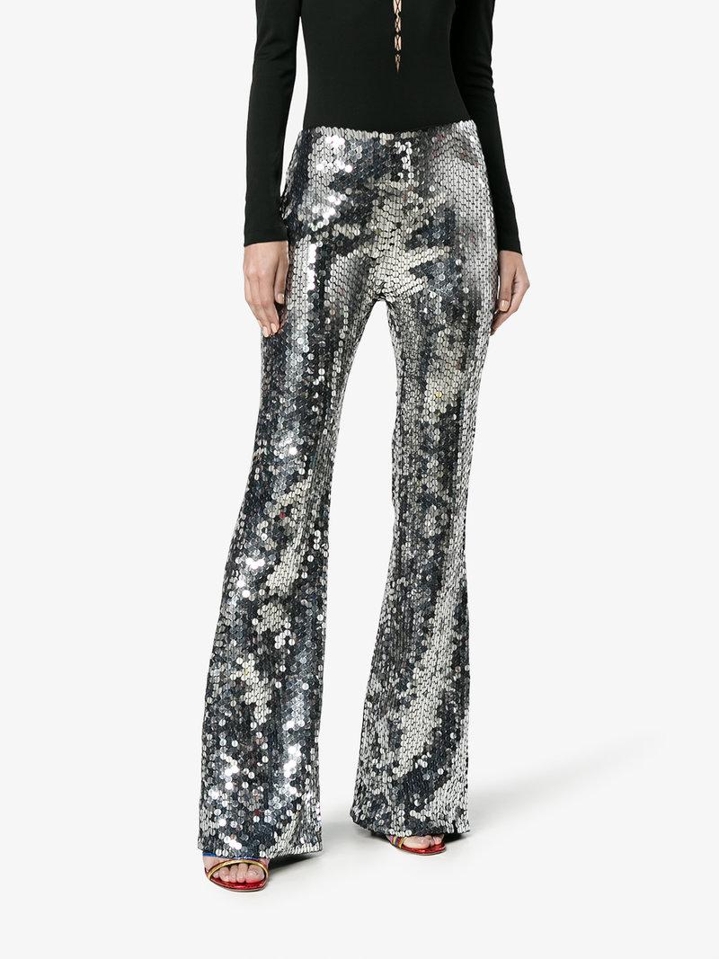 Filles À Papa Mid-rise Silver Sequin Embellished Flared Trousers In ...