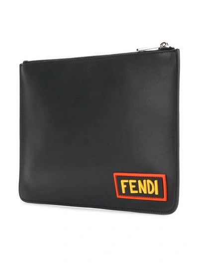 Shop Fendi Love Leather Clutch In Black