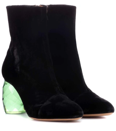 Dries Van Noten Velvet Ankle Boots In Black