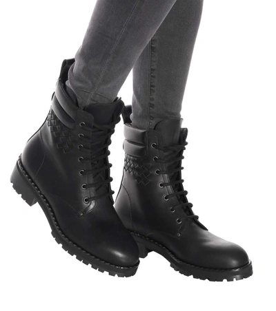 Shop Bottega Veneta Intrecciato Leather Ankle Boots In Black