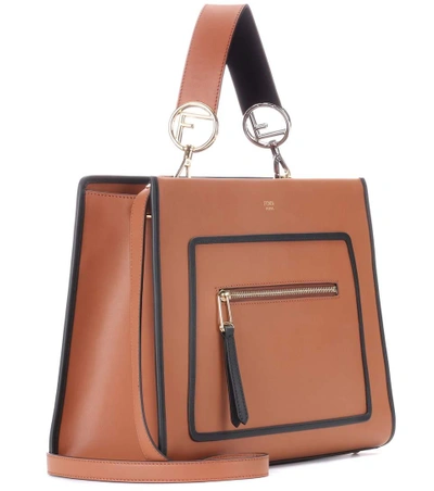 Shop Fendi Runaway Leather Shoulder Bag In Brown
