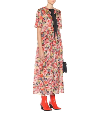 Shop Ganni Seneca Floral-printed Silk Dress In Multicolor