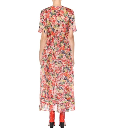 Shop Ganni Seneca Floral-printed Silk Dress In Multicolor