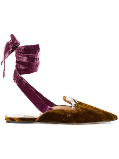 Shop Attico - Embroidered Ankle Tie Slippers  In Brown