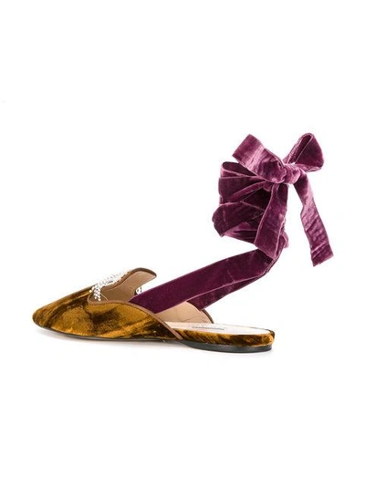 Shop Attico - Embroidered Ankle Tie Slippers  In Brown