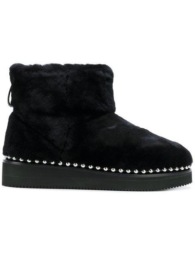 Shop Alexander Wang Fur Boots With Studded Trim In Black