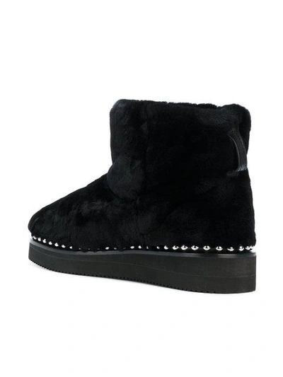 Shop Alexander Wang Fur Boots With Studded Trim In Black