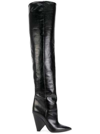 Shop Saint Laurent 'niki 105' Overknee-stiefel In 1000 Noir