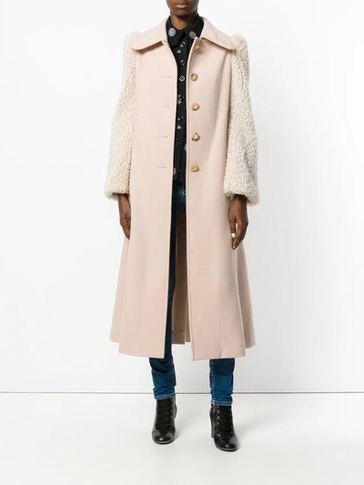 Shop Chloé Shearling Sleeved Coat - Nude & Neutrals