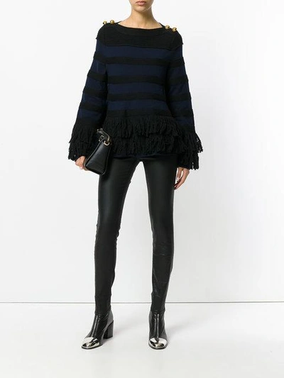 Shop Sacai Fringed Stripe Jumper - Blue