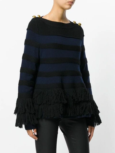 Shop Sacai Fringed Stripe Jumper - Blue