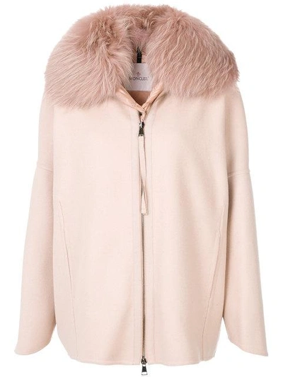 Shop Moncler Padded Fur Collar Coat In Pink